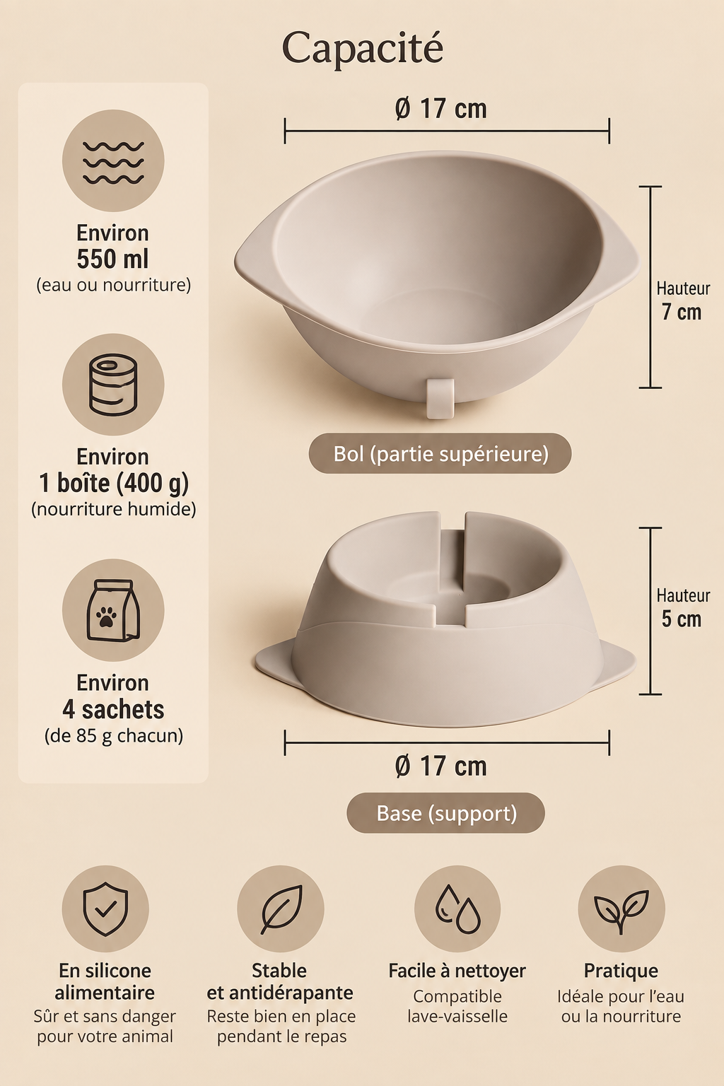 Gamelle surélevée en silicone